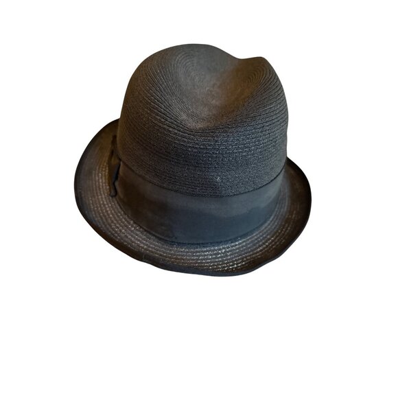 Vintage Worth Hoats Genuine Milan Straw Fedora Hat Black 7 1/4 - Picture 3 of 5